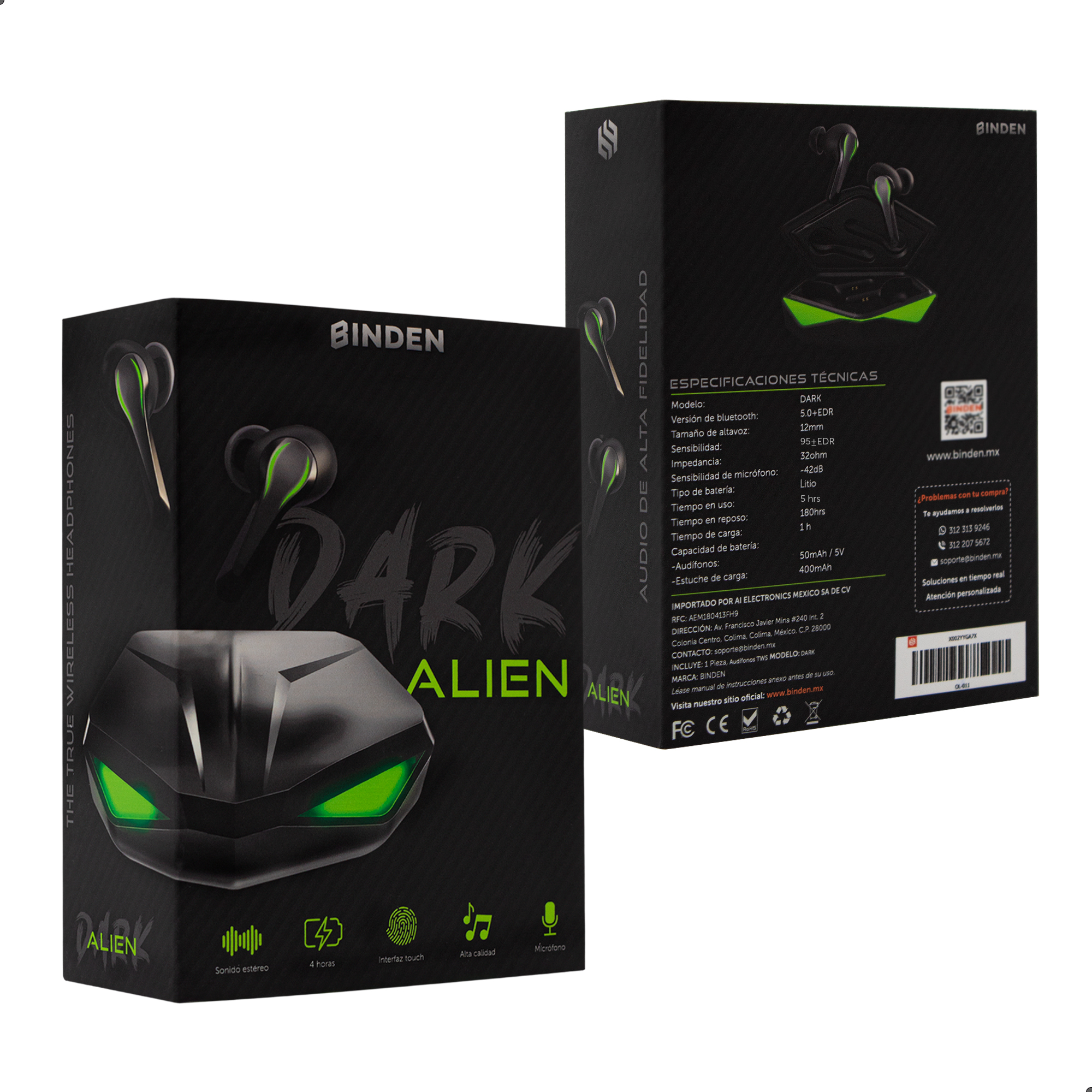 Audífonos Gamer BINDEN Dark Alien 011 Smart Touch y BT 