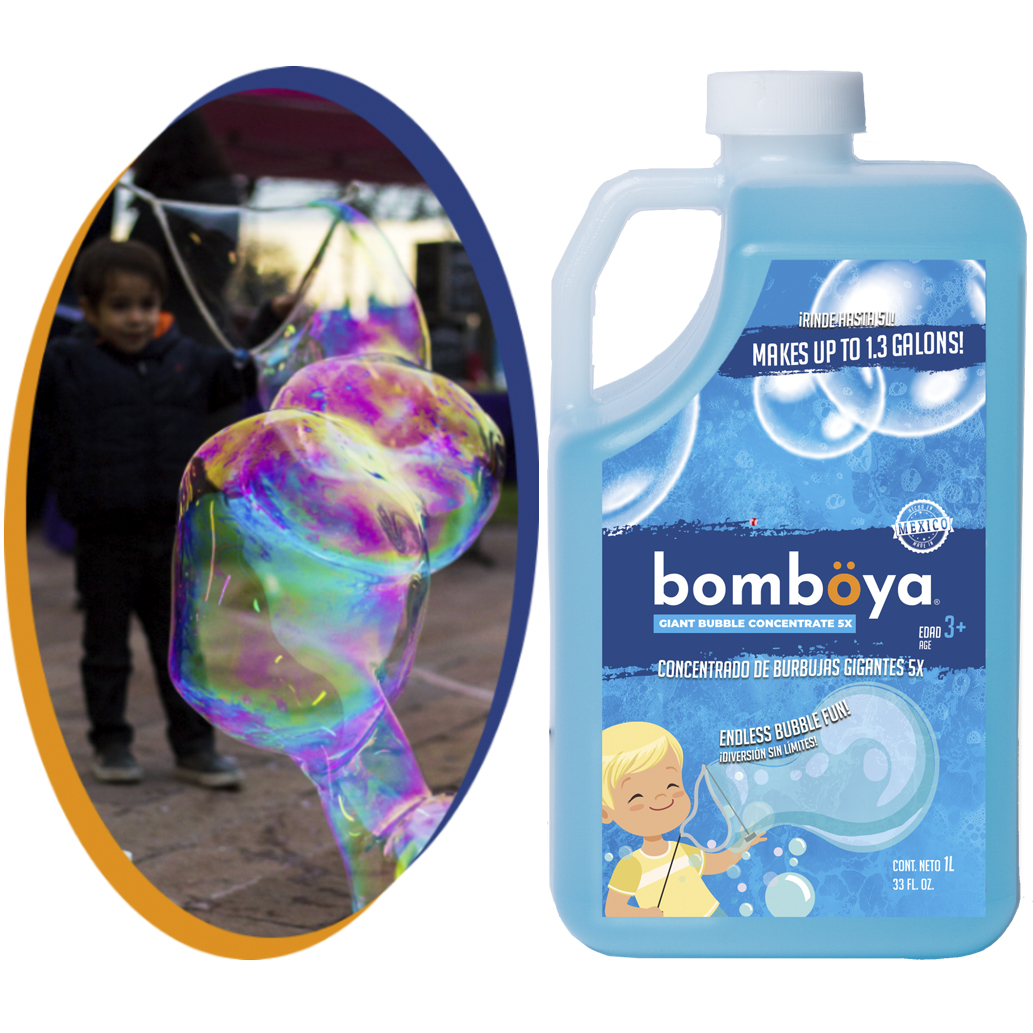 BOMBOYA Bomböya®, Líquido para Burbujas Gigantes & para Máquina de Burbujas Concentrado 5X (Rinde para 5 litros de Jabón para Burbujas)