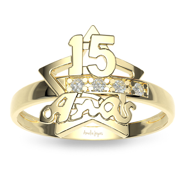 Anillo de XV años en Oro Amarillo de 10K Amelie Joyas