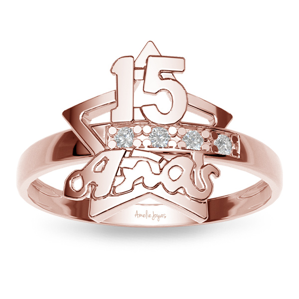 Anillo de XV años en Oro Rosa de 10K Amelie Joyas