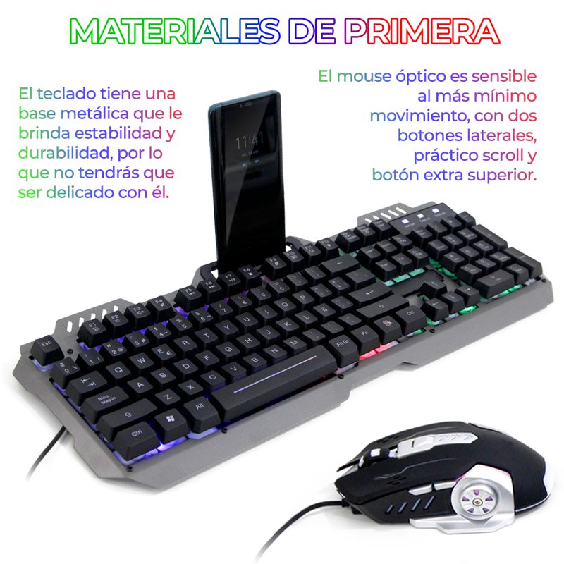 KIT TECLADO Y MOUSE USB GAMER RGB EN ESPAÑOL COMPLETO