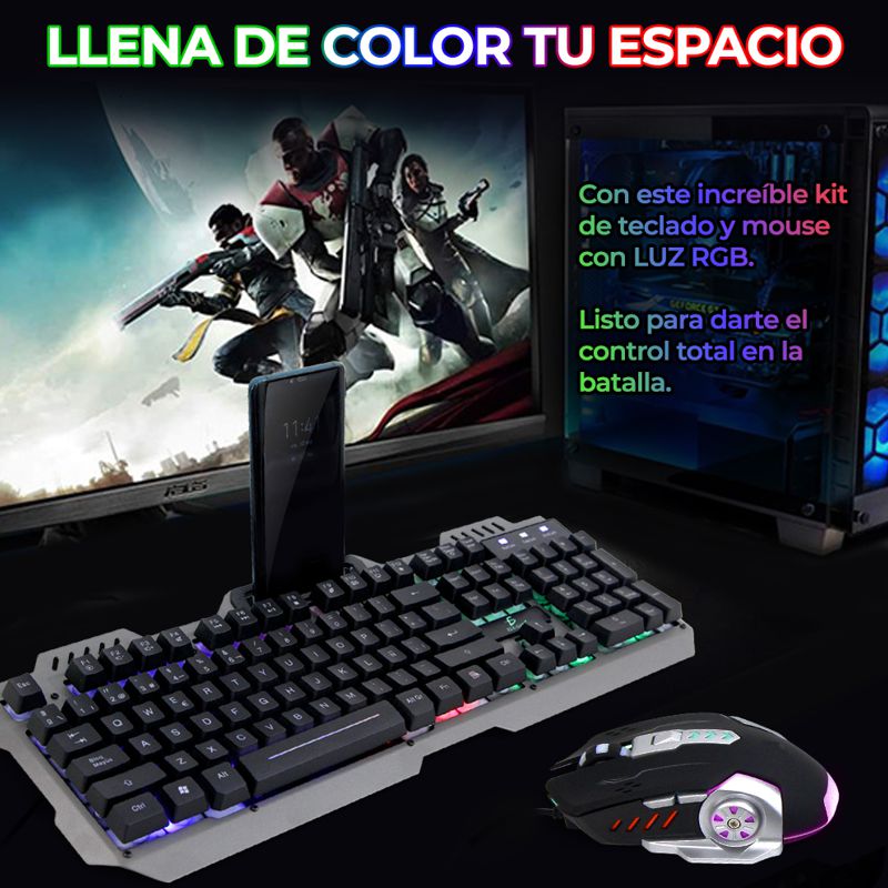 KIT TECLADO Y MOUSE USB GAMER RGB EN ESPAÑOL COMPLETO