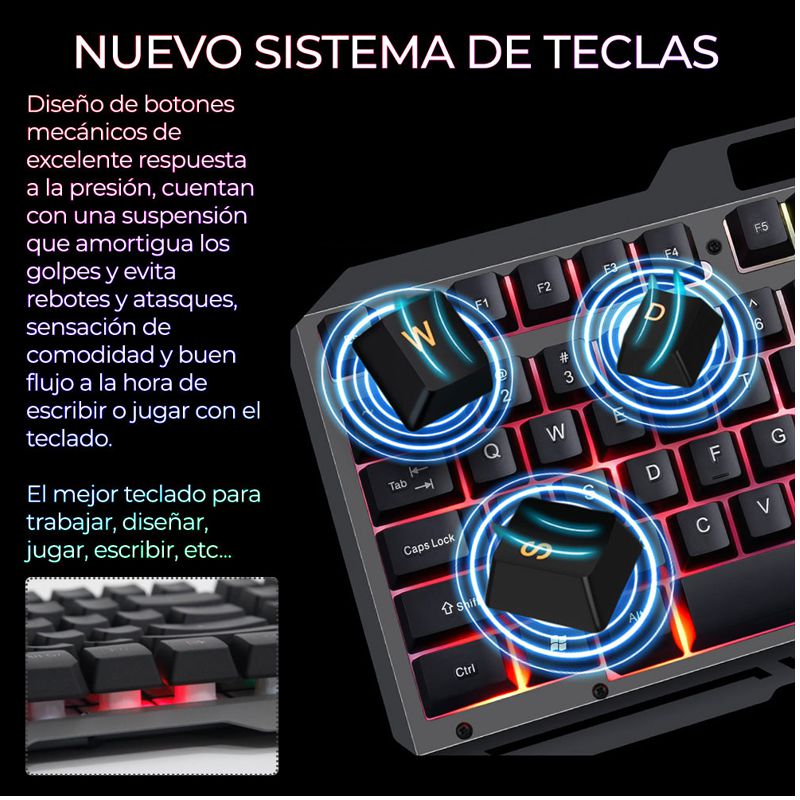 KIT TECLADO Y MOUSE USB GAMER RGB EN ESPAÑOL COMPLETO