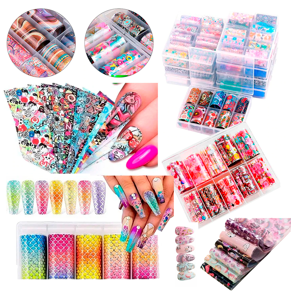 50 Pegatinas Para Decorar Uñas Trasnferencia de Laminas Foil Surtido Mixto