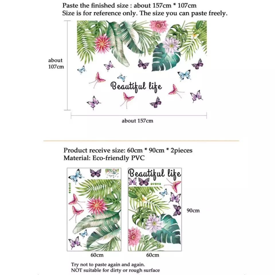 Vinil Decorativo Interiores Hojas Flores Mariposas Bosque