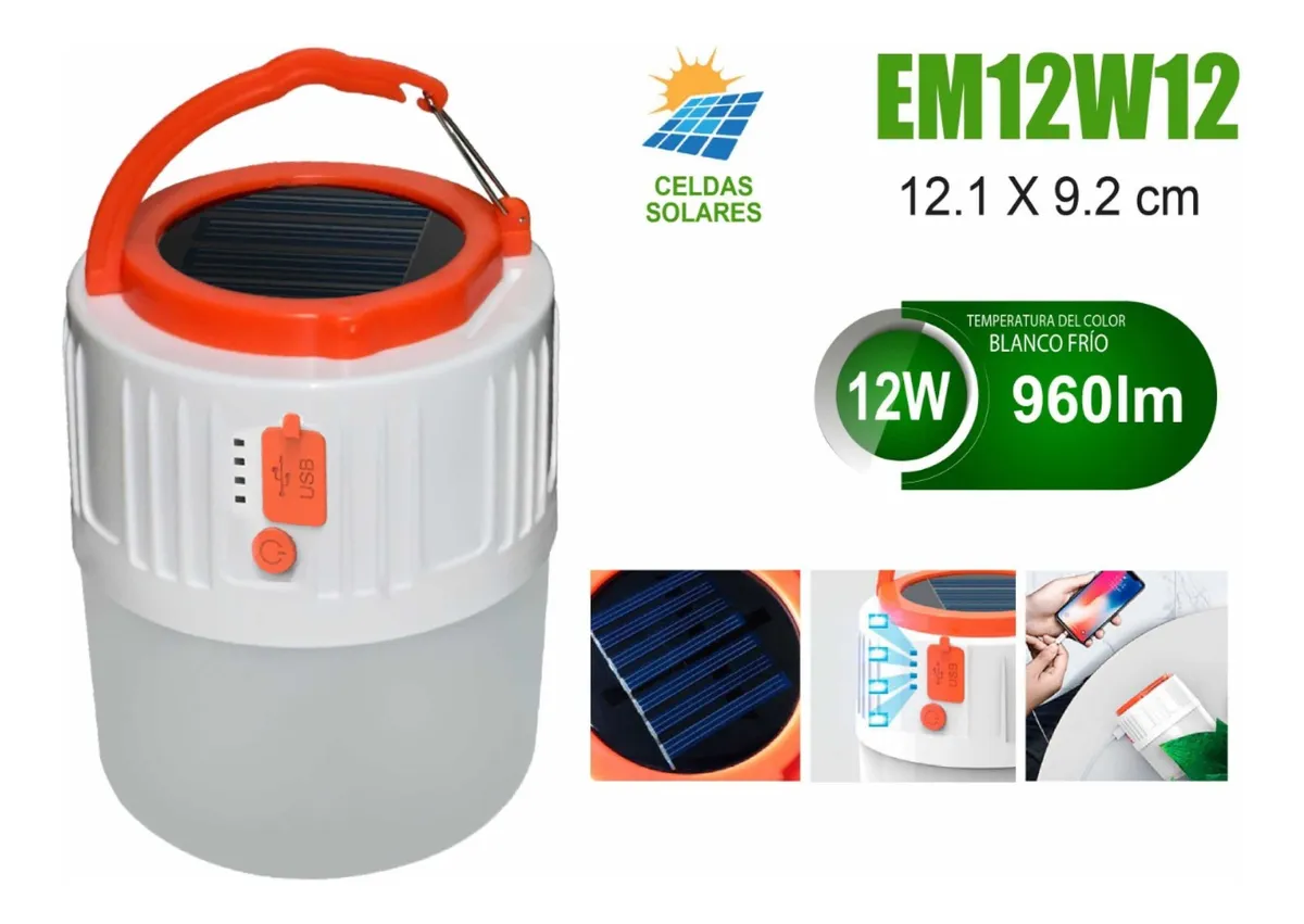 Foco Portatil Led 12w Recargable Solar Cargador