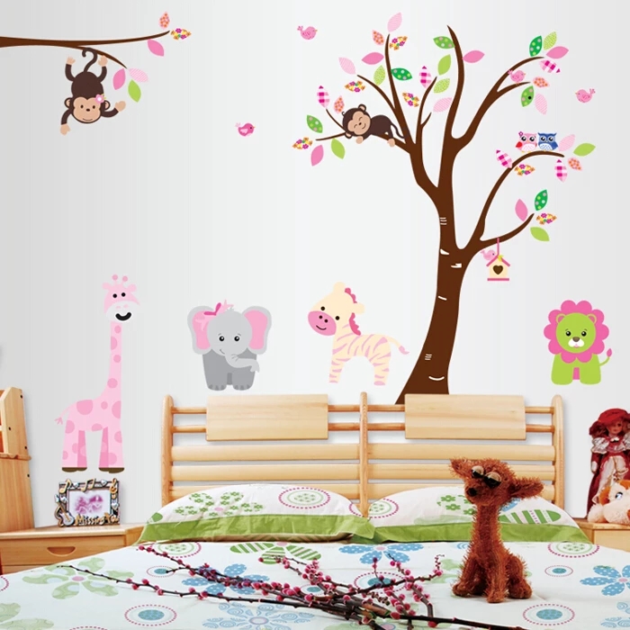 Vinil Decorativo Infantil de interiores Árbol Animalitos Selva Niño Niña