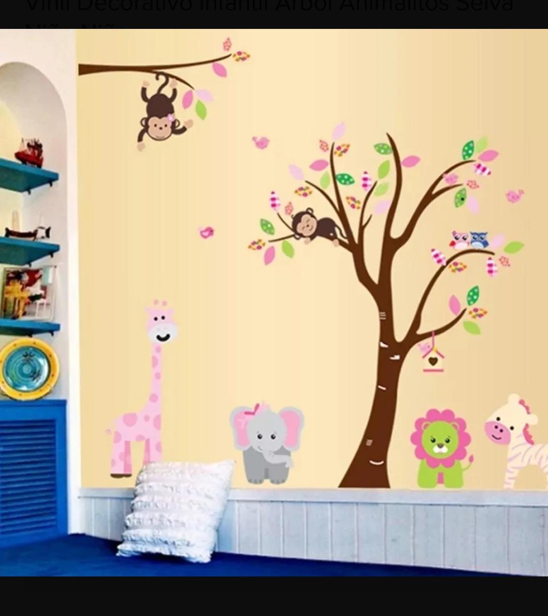 Vinil Decorativo Infantil de interiores Árbol Animalitos Selva Niño Niña