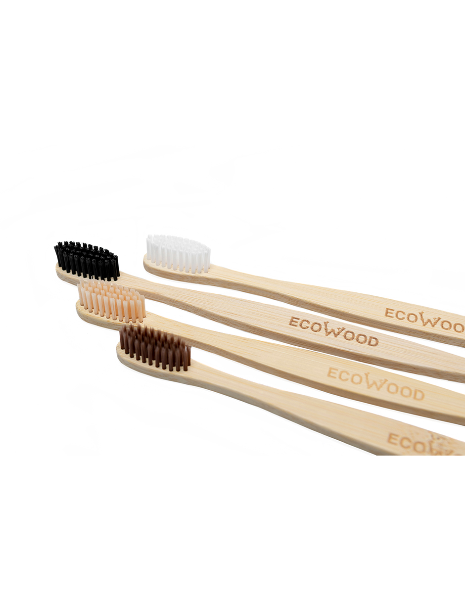 Ecowood Cepillo de Dientes Hecho 100% de Bambu Biodegradable con Cerdas Suaves - Paquete de 8 Cepillos Dentales