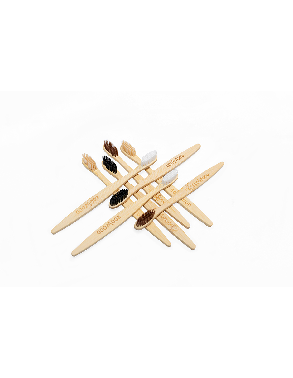 Ecowood Cepillo de Dientes Hecho 100% de Bambu Biodegradable con Cerdas Suaves - Paquete de 8 Cepillos Dentales