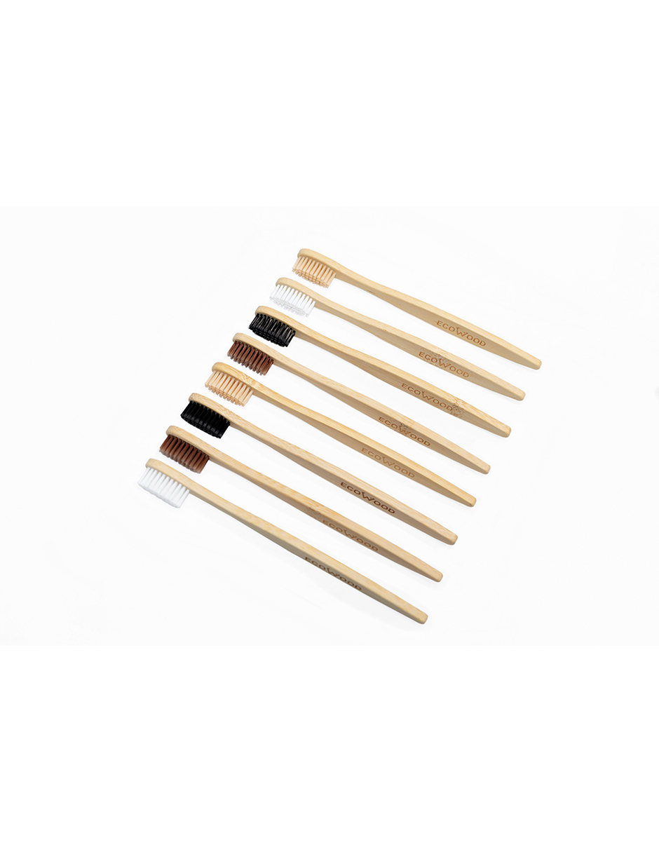 Ecowood Cepillo de Dientes Hecho 100% de Bambu Biodegradable con Cerdas Suaves - Paquete de 8 Cepillos Dentales