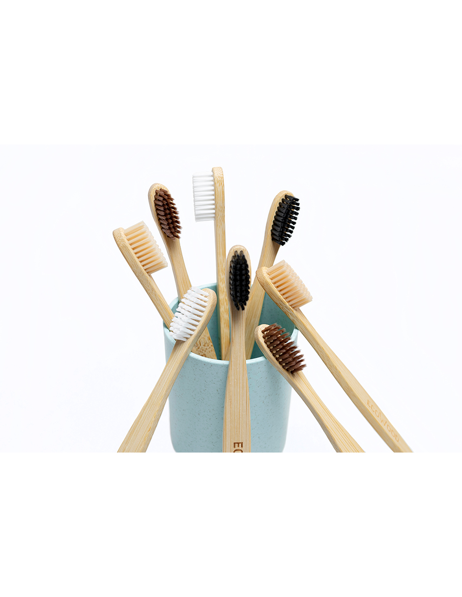 Ecowood Cepillo de Dientes Hecho 100% de Bambu Biodegradable con Cerdas Suaves - Paquete de 8 Cepillos Dentales