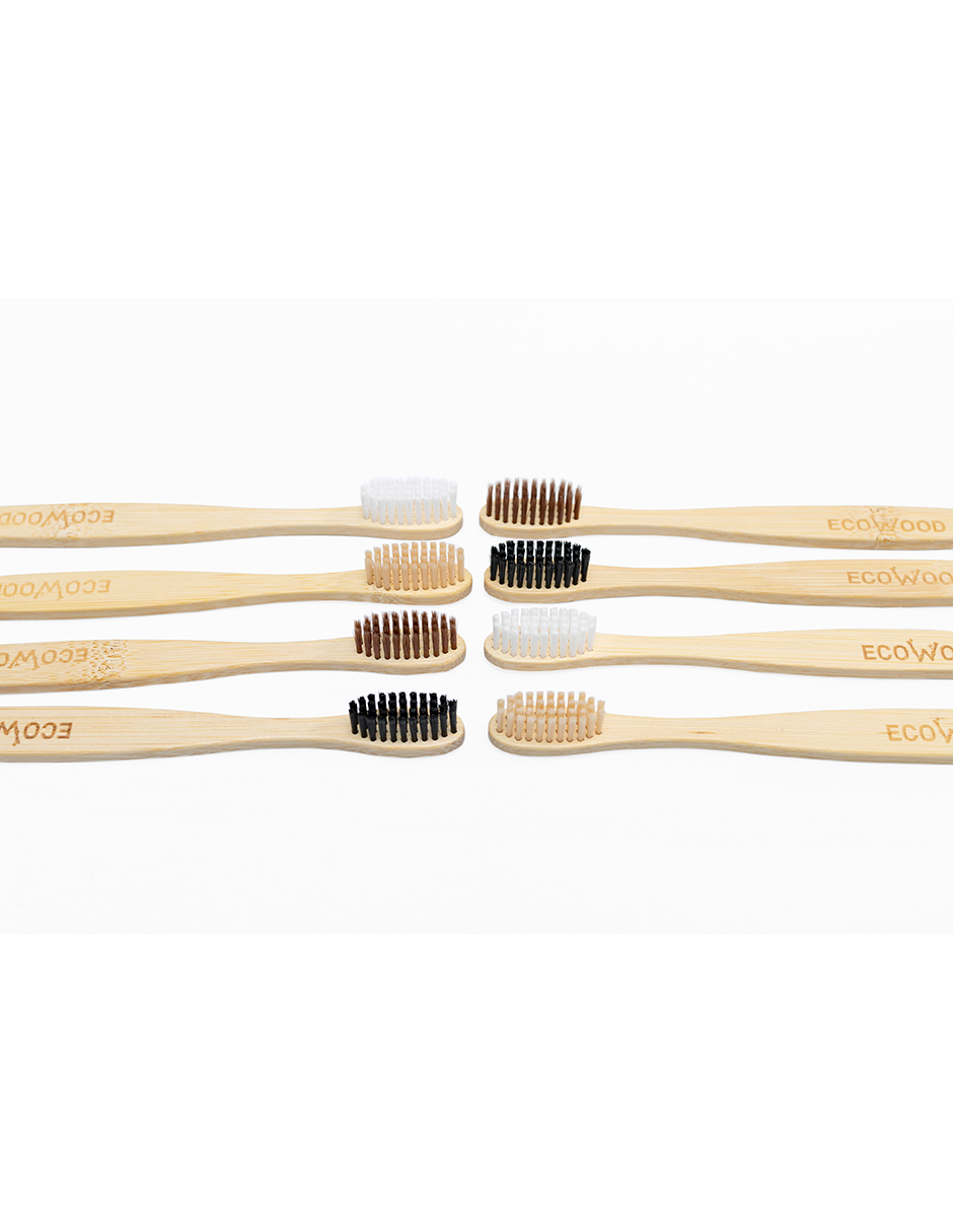Ecowood Cepillo de Dientes Hecho 100% de Bambu Biodegradable con Cerdas Suaves - Paquete de 8 Cepillos Dentales