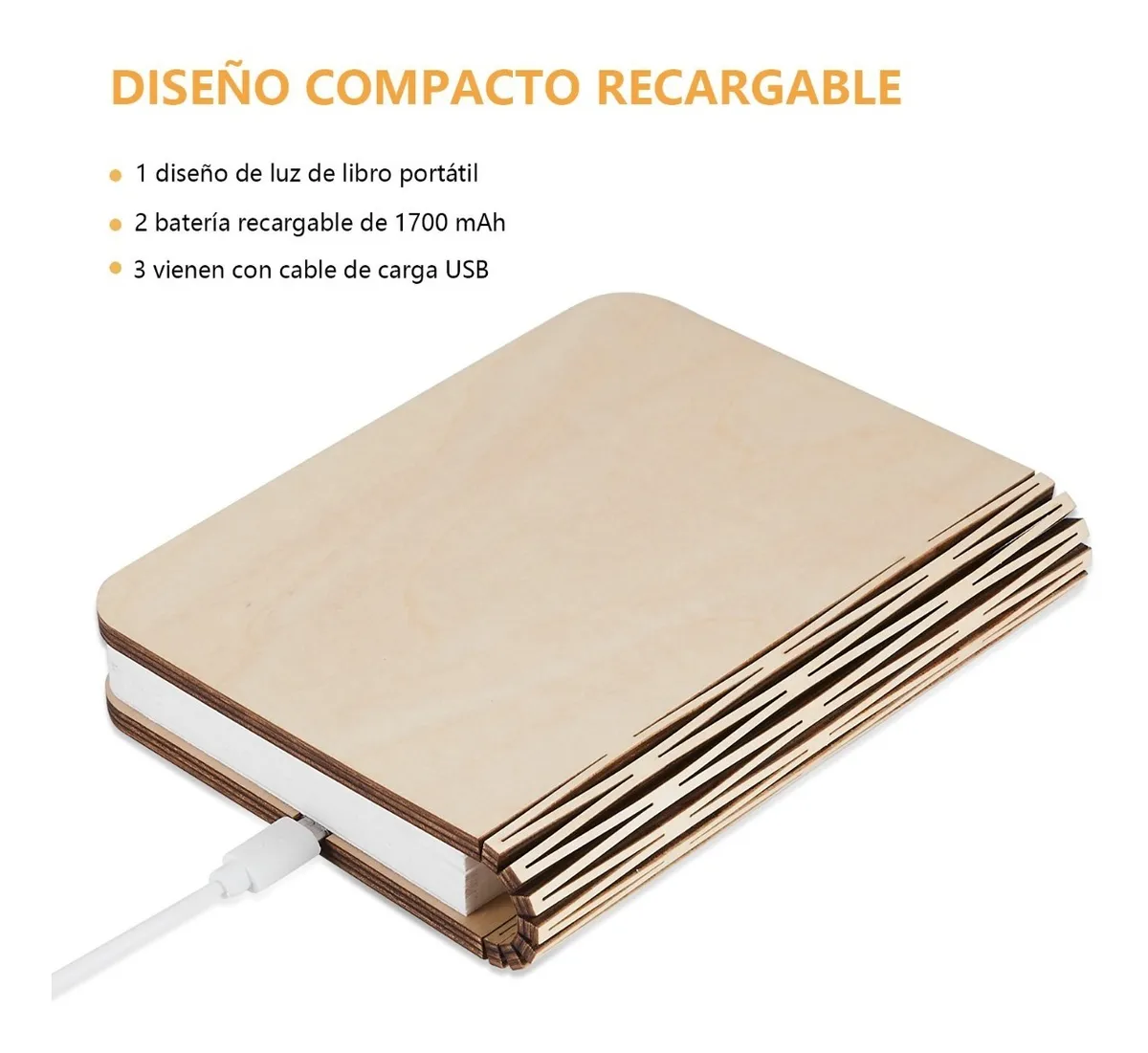 Lámpara Led Con Forma De Libro En 9 Colores Recargable Usb