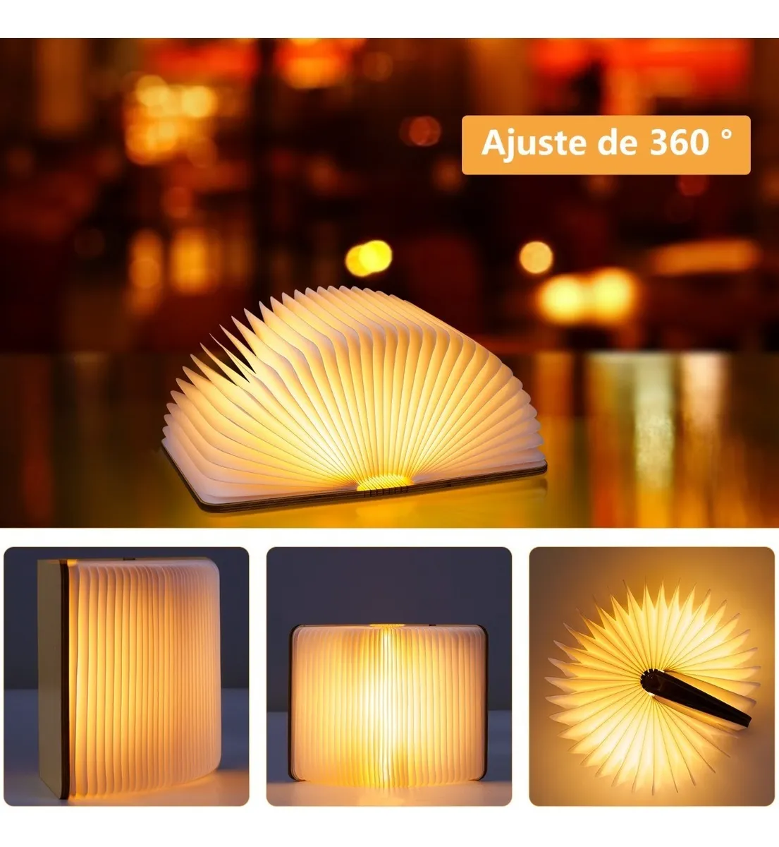 Lámpara Led Con Forma De Libro En 9 Colores Recargable Usb