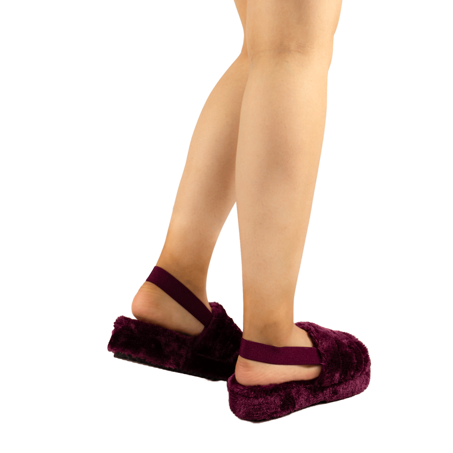 Pantuflas Dama Mujer Sandalias Peluche Elástico Cómodas Color Vino