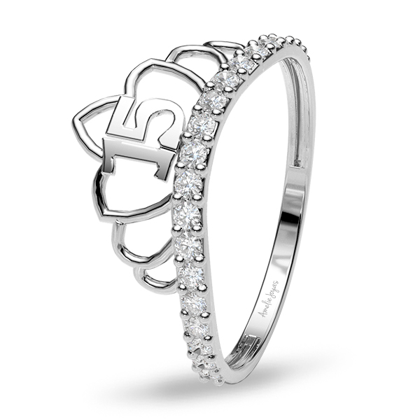 Anillo de XV años en Oro Blanco de 10K Amelie Joyas