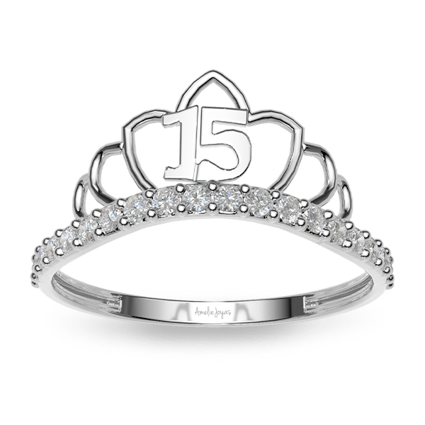 Anillo de XV años en Oro Blanco de 10K Amelie Joyas
