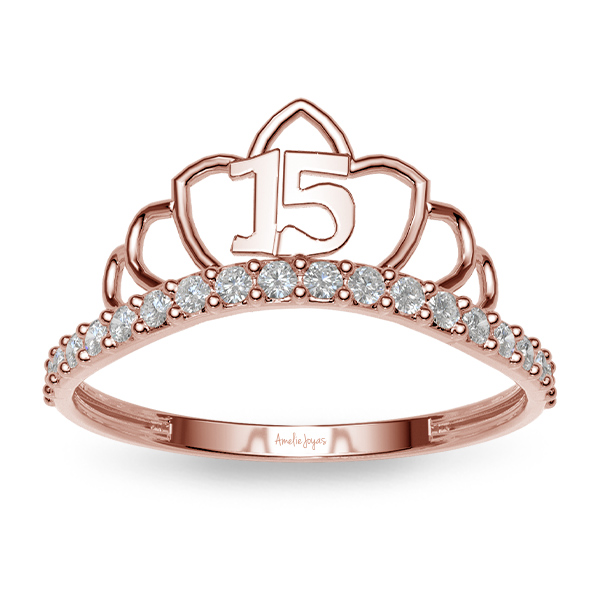 Anillo de XV años en Oro Rosa de 10K Amelie Joyas