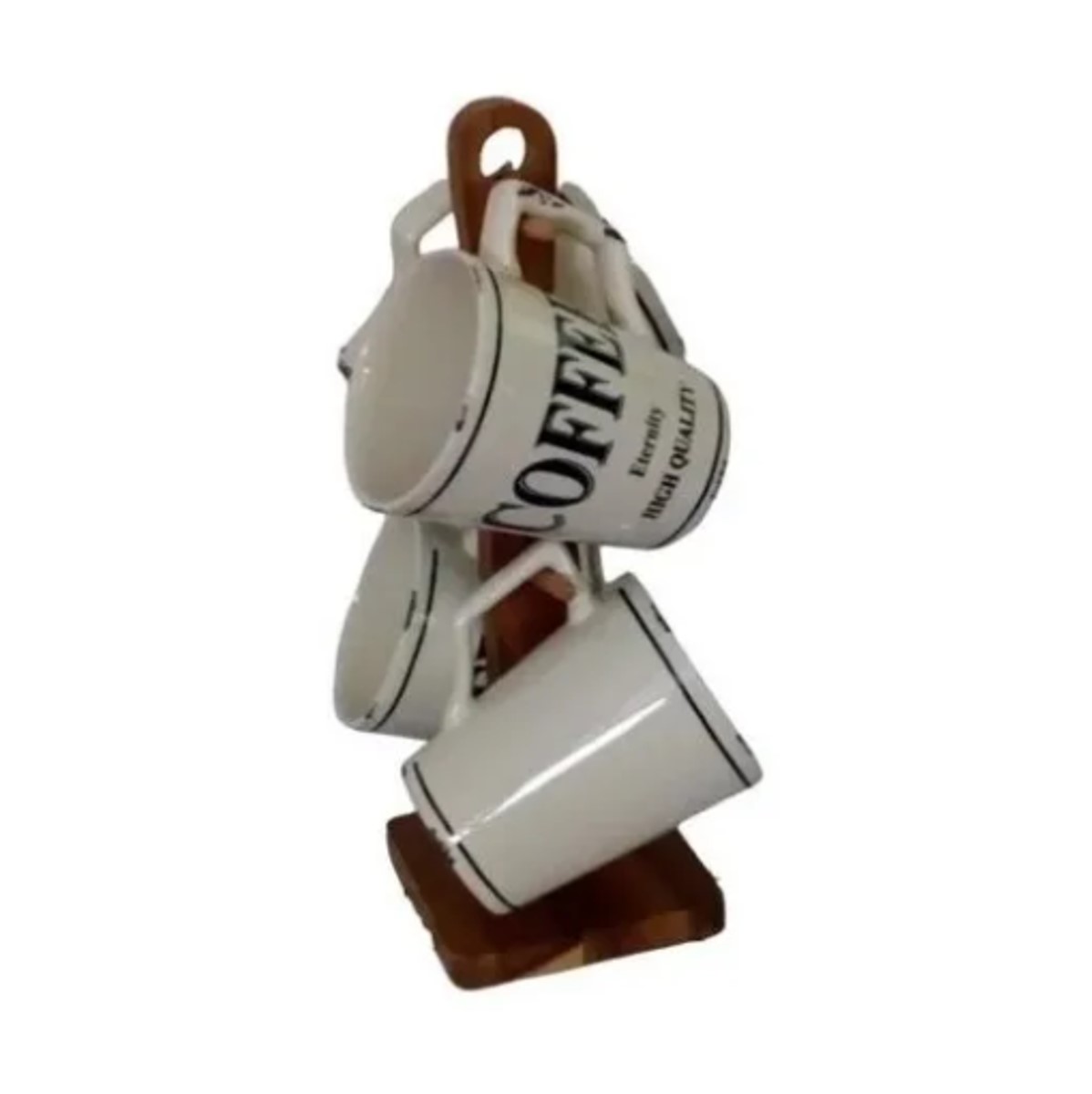 Juego De 4 Tarros O Tazas De Cerámica Y Base De Madera