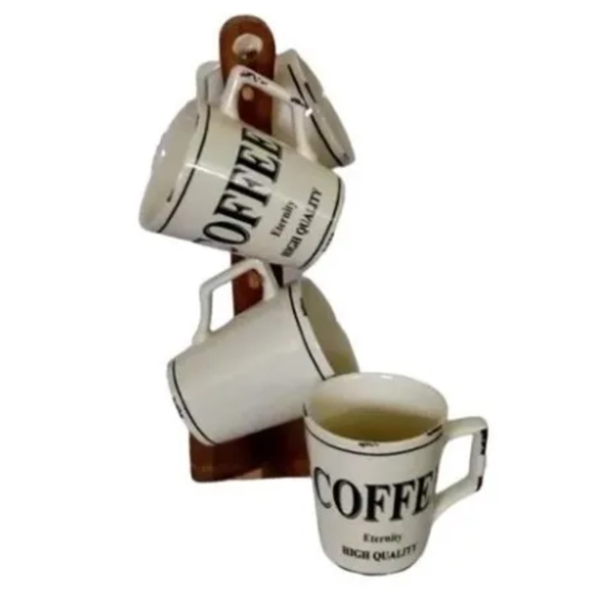 Juego De 4 Tarros O Tazas De Cerámica Y Base De Madera