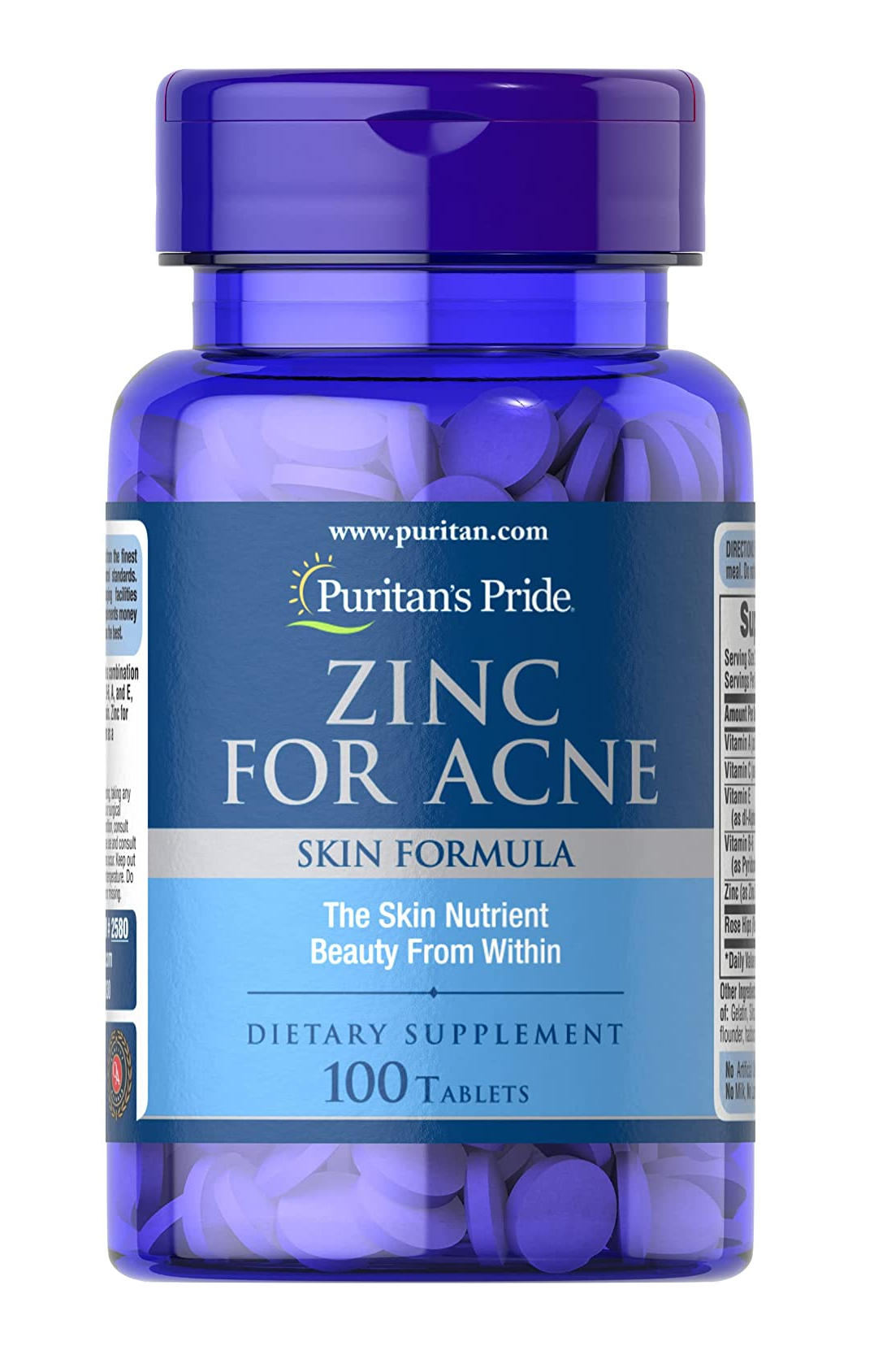  Zinc para el acné, 100 tabletas  Sin gluten  2.4 Onzas