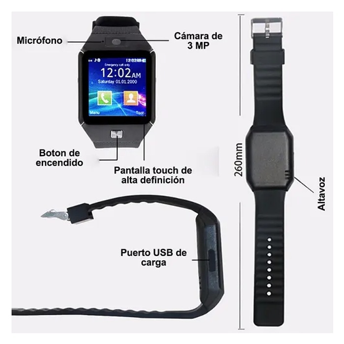 Smartwatch Reloj Inteligente Dz09 Camara Bluetooth Sim Sd