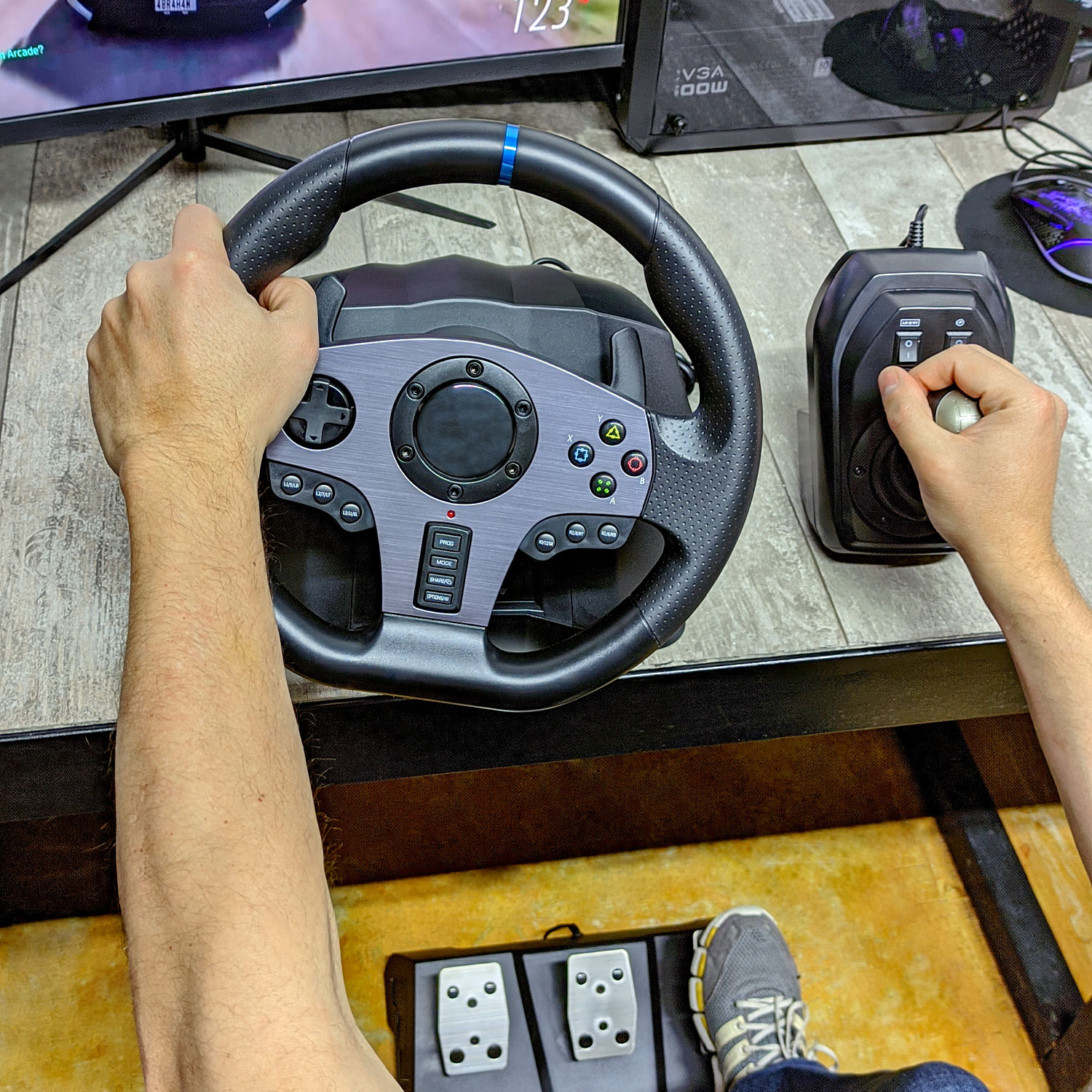 Volante Videiojuegos Pedales Palanca Kit Xbox One Series Pc Ps3 Switch  Profesional Gamer