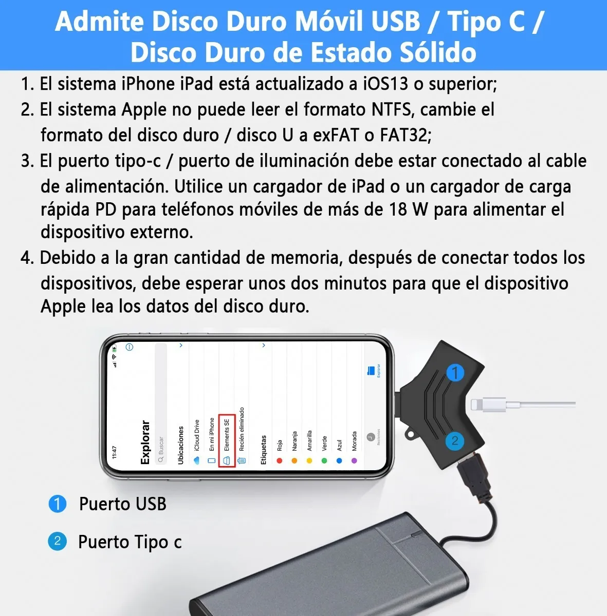 Adaptador Lightning A Usb De Disco Duro Externo Para iPad Ip