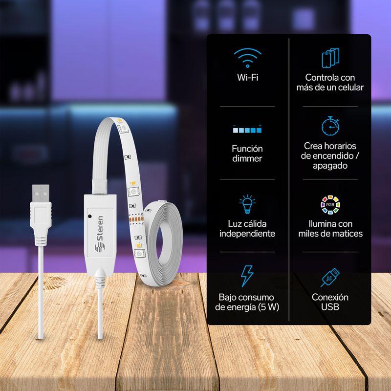 Tira LED Wi-Fi* multicolor RGB de 2 m