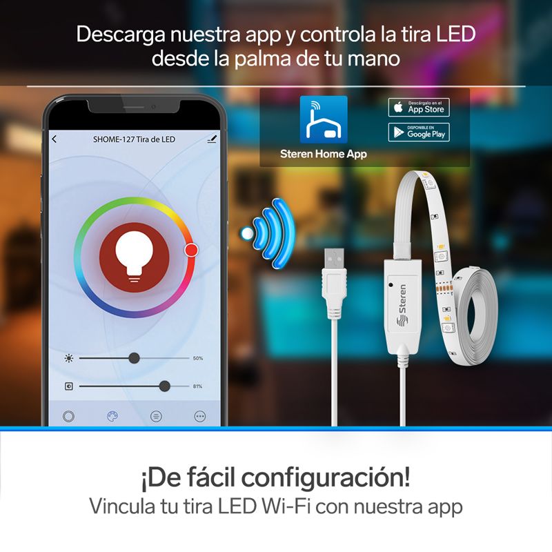 Tira LED Wi-Fi* multicolor RGB de 2 m