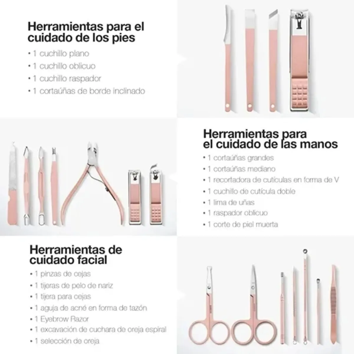Manicura Pedicura Set Manicura Profesional Exfoliante 18 Pcs