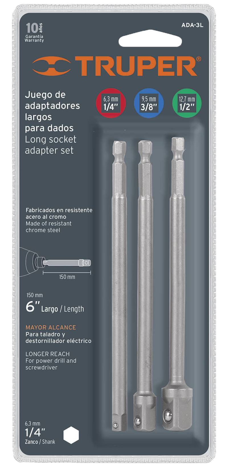 Juego 3 Adaptadores Dados Taladro 2-3/4'' Largo Truper 19599