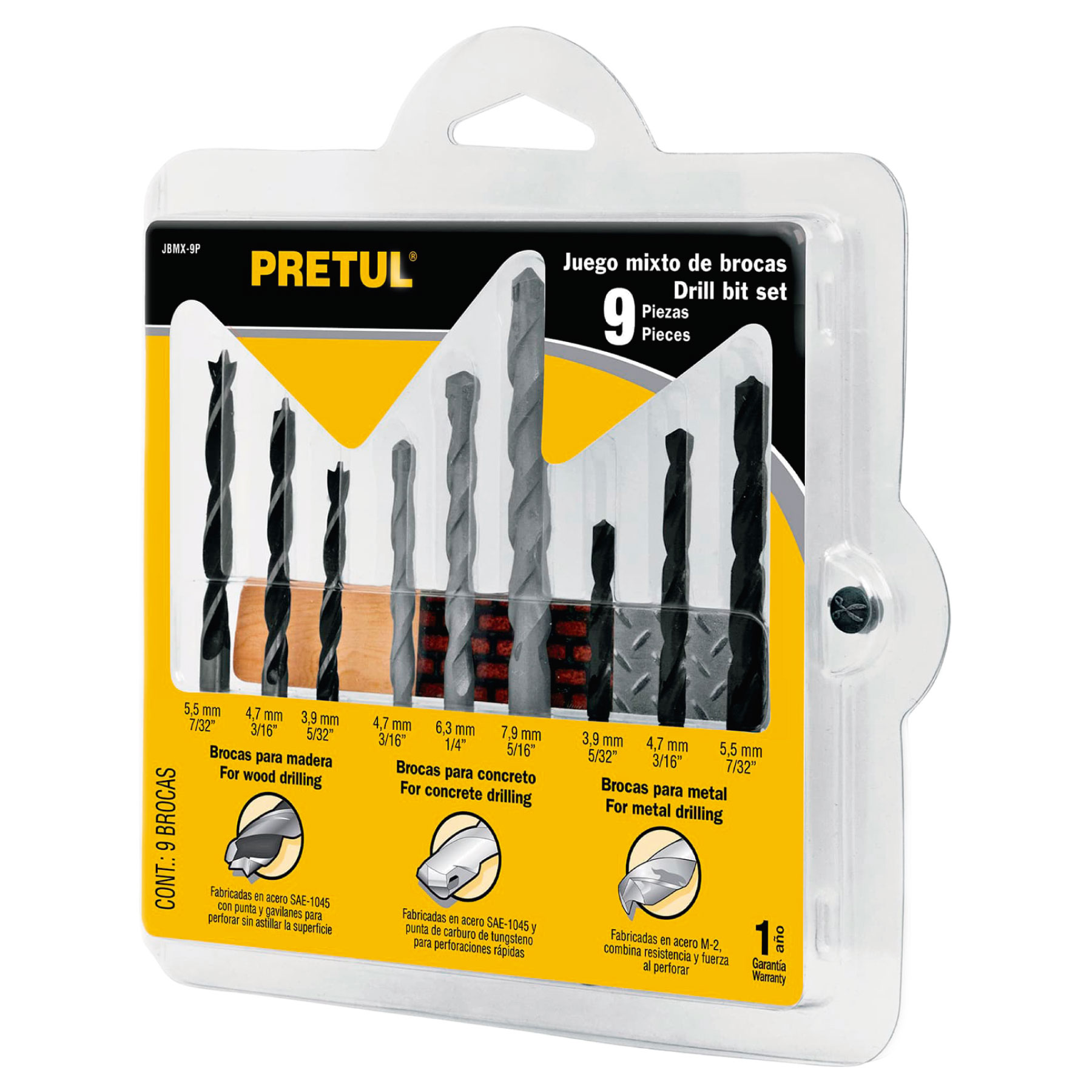 Juego Brocas Mixto 9pzs Pretul 20704