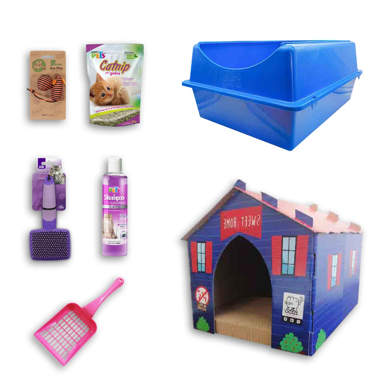 Kit De Juguetes Para Gato Casa Scratcher, Arenero Y Catnip