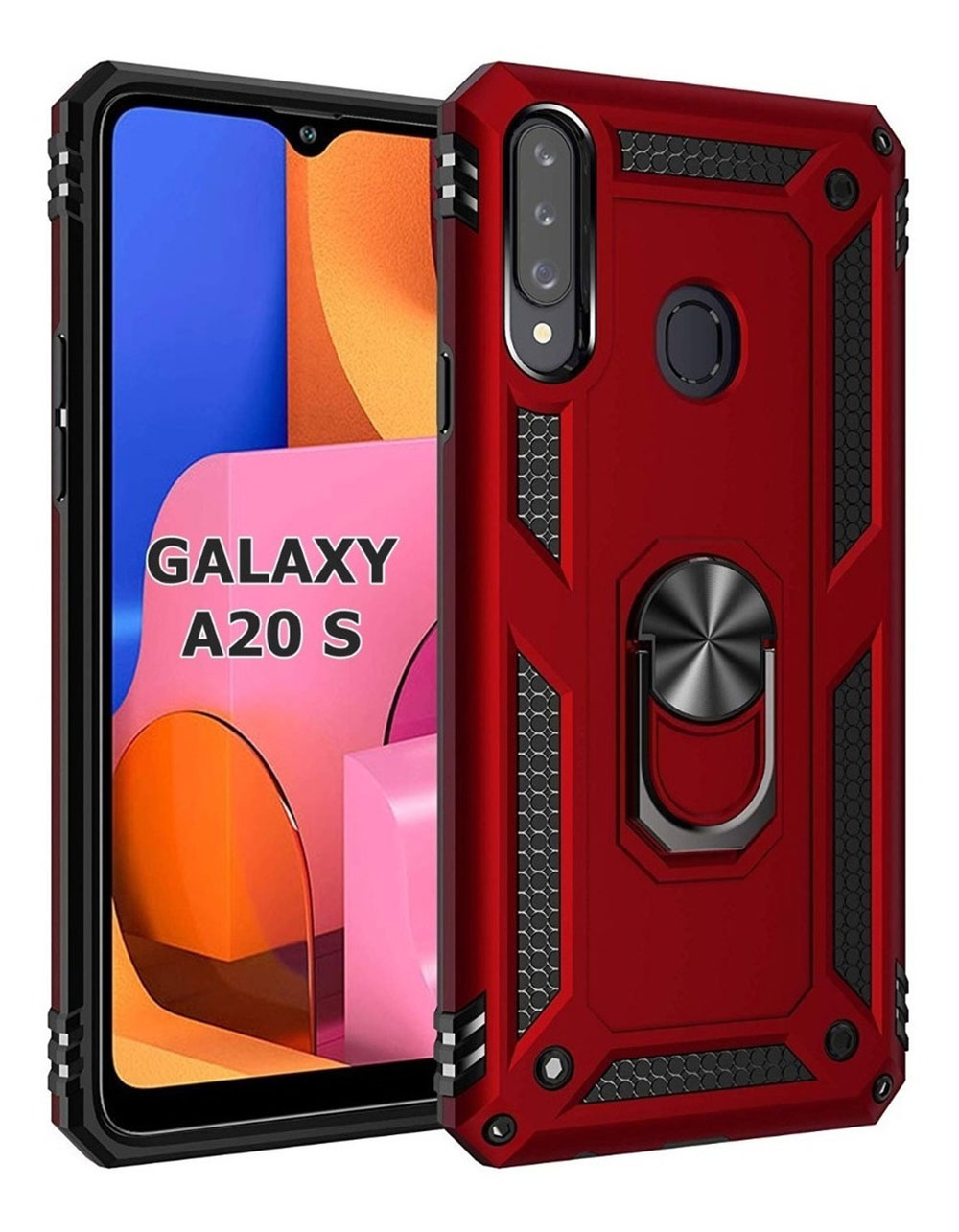 Funda Samsung A20S Case Protector Resistente Anticaída Anti Golpes Soporte Anillo Metálico