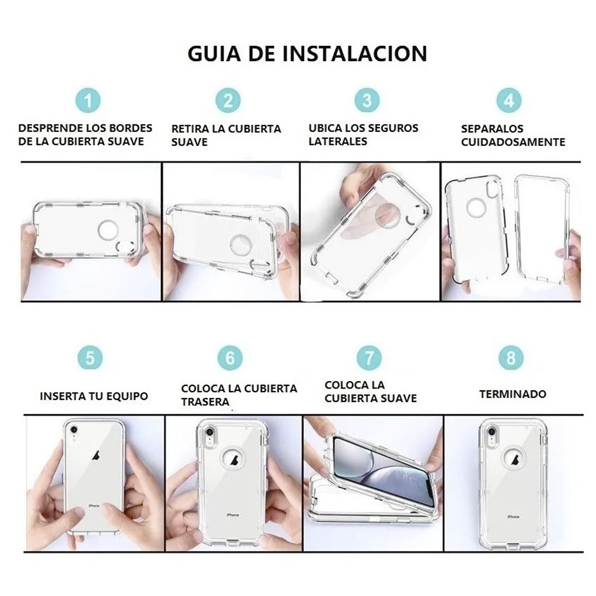 Funda Case Uso Rudo 360 Para iPhone 6 / 6s / 7 / 8 Antishock 3 En 1 Acrigel, Rígida y Flexible