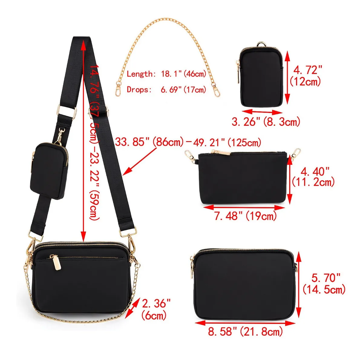 Bolso Bandolera   Pequeño Para Mujer Pequeño Negra