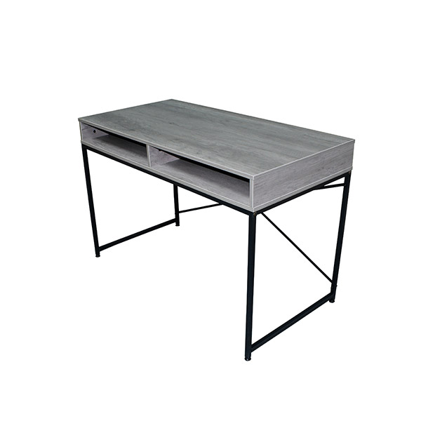 Escritorio de madera con entrepaño color gris