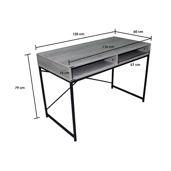Escritorio de madera con entrepaño color gris