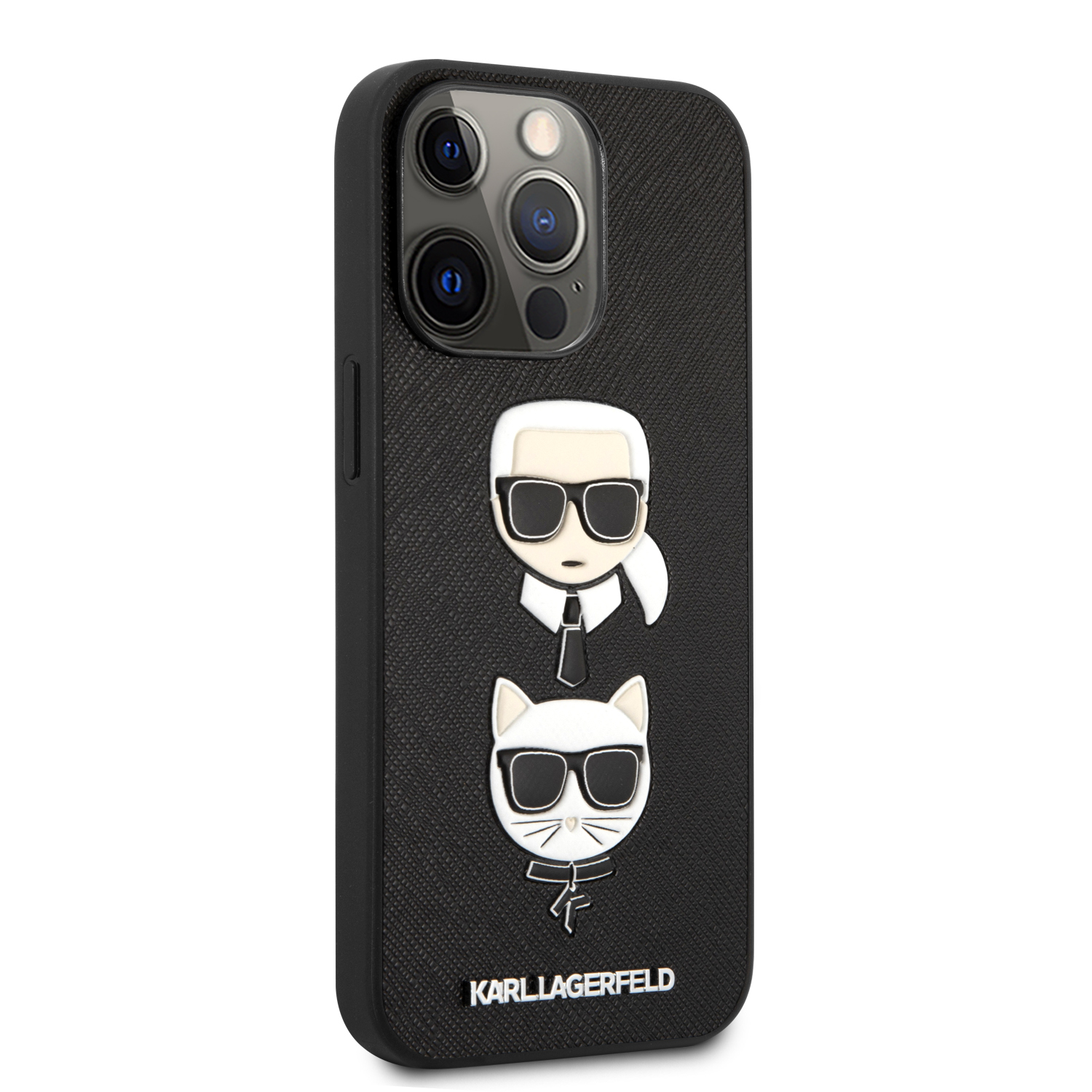 Funda Case KARL & CHOUPETTE Saffiano Negra iPhone 13 PRO