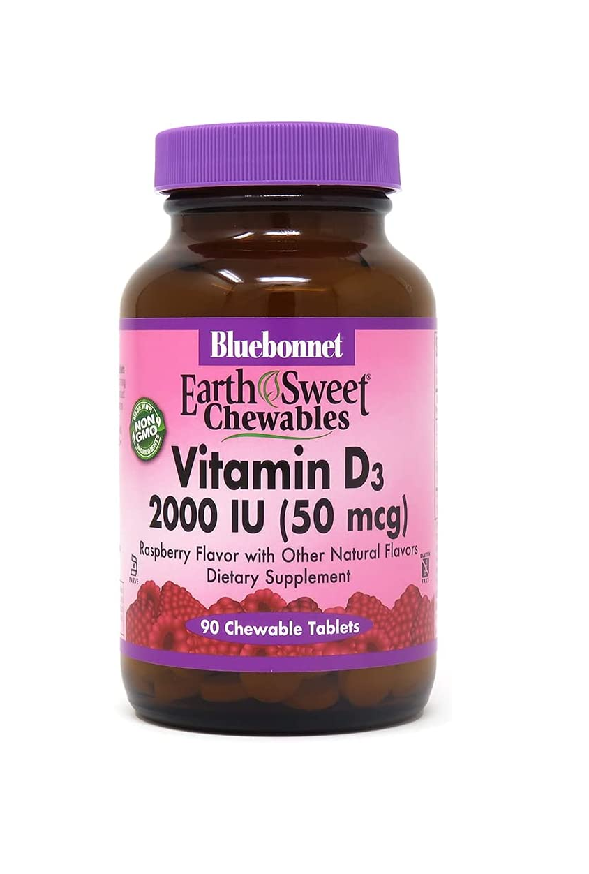 Vitamina D3 2000 IU 90 tabletas masticables, sabor a frambuesa 6.4 Onzas