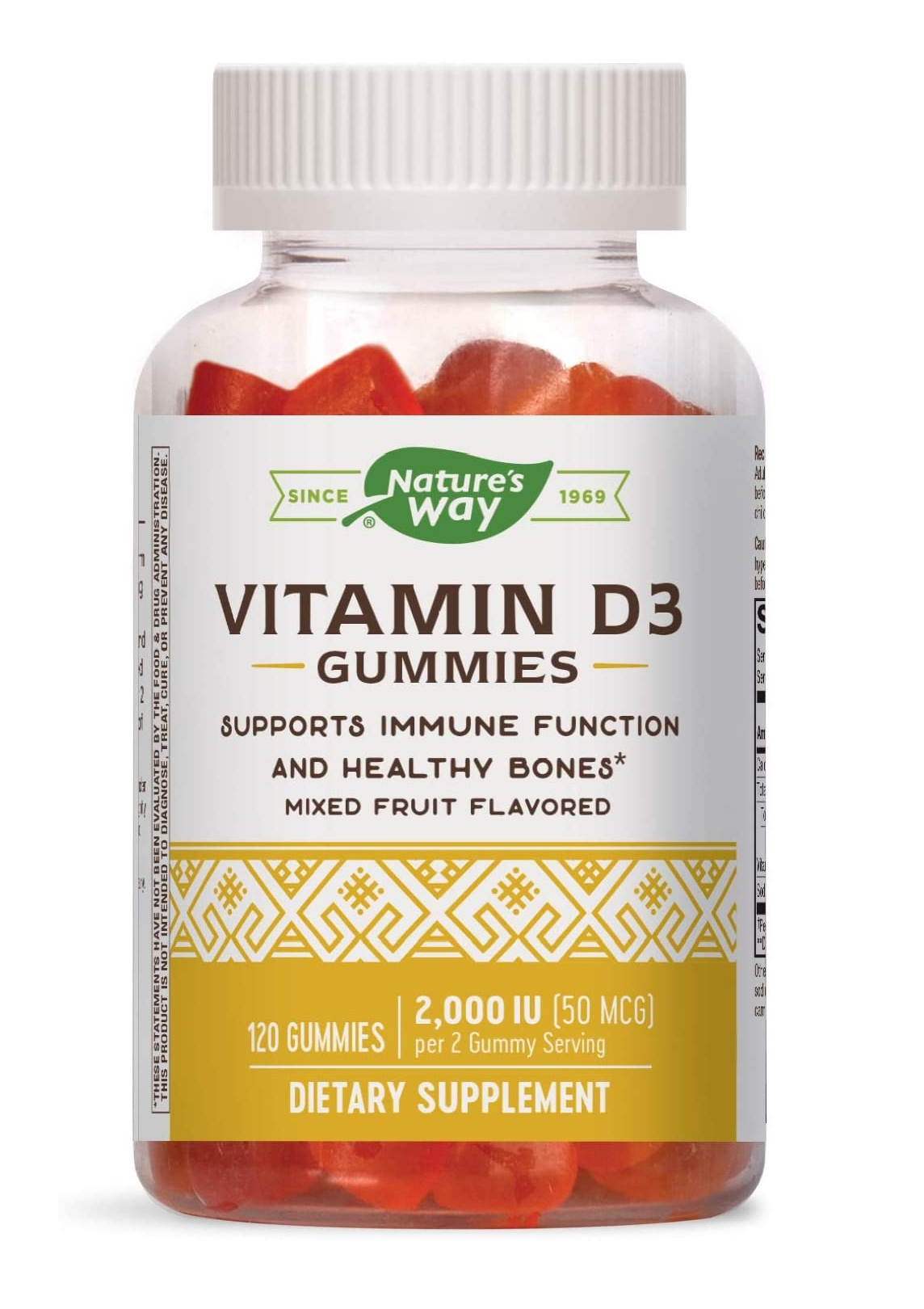 Vitamina D3 2000 UI sabor a fruta, 120 gomitas 12.16 Onzas