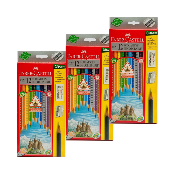 Colores Faber Castell 12 Piezas Grip 3 cajas