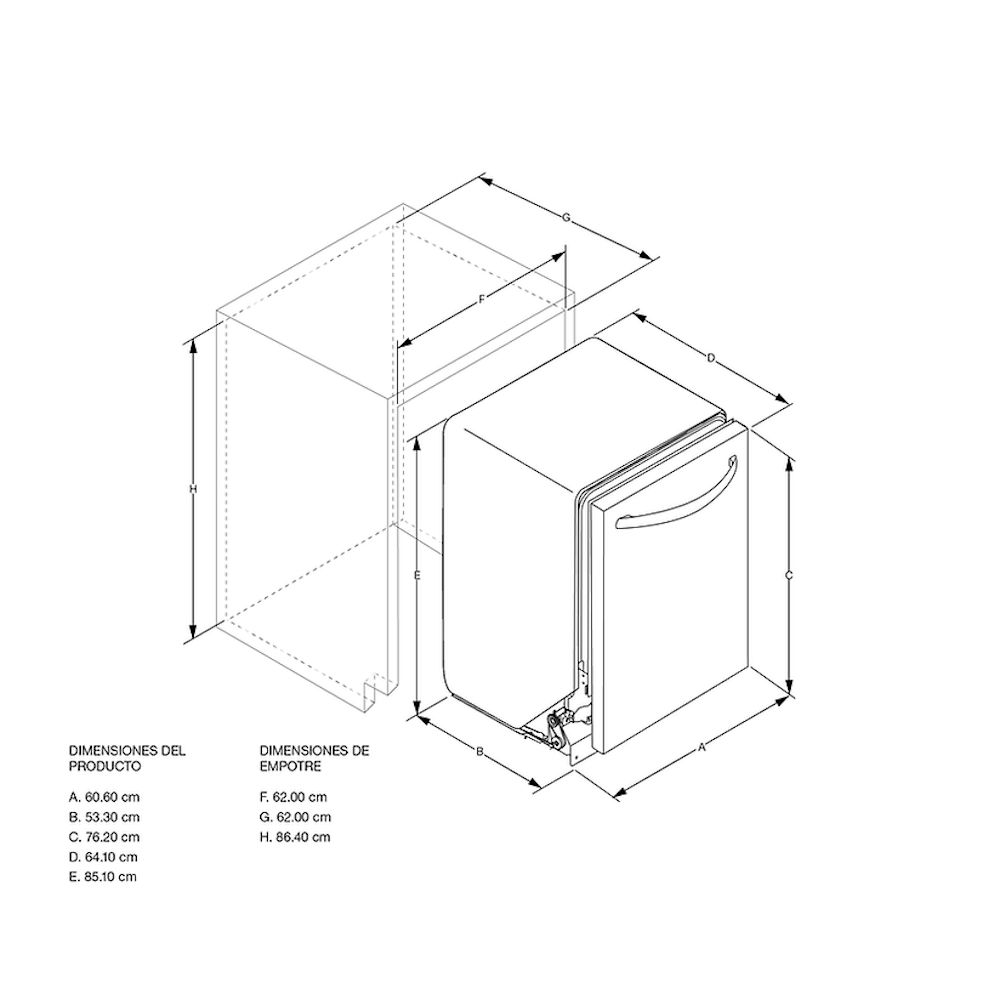 Lavavajillas Empotre Whirlpool WDF520PADM 61 cm (24") 14 Servicios Acero Inox