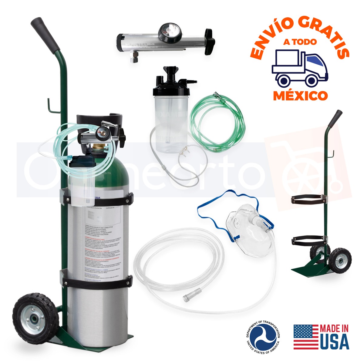 Tanque De Oxigeno 1700lt Portatil Carrito Kit Completo  con mascarilla