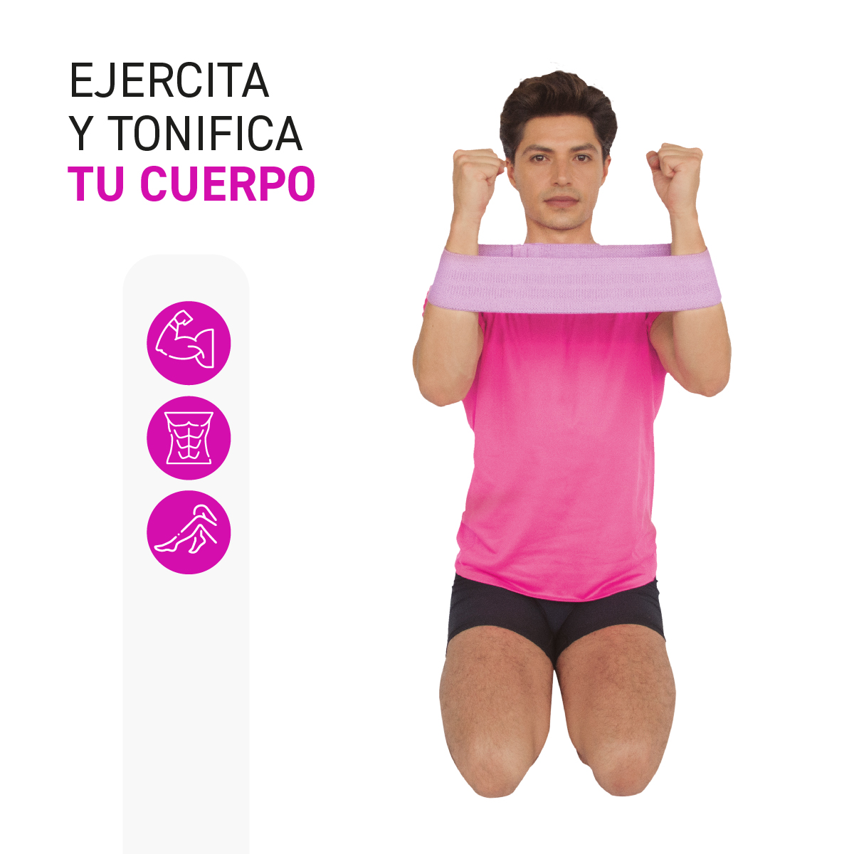 Bandas de Resistencia + Poleas, para Yoga, Pilates y Fitness color Morado-Rosa-Azul de 38 cm