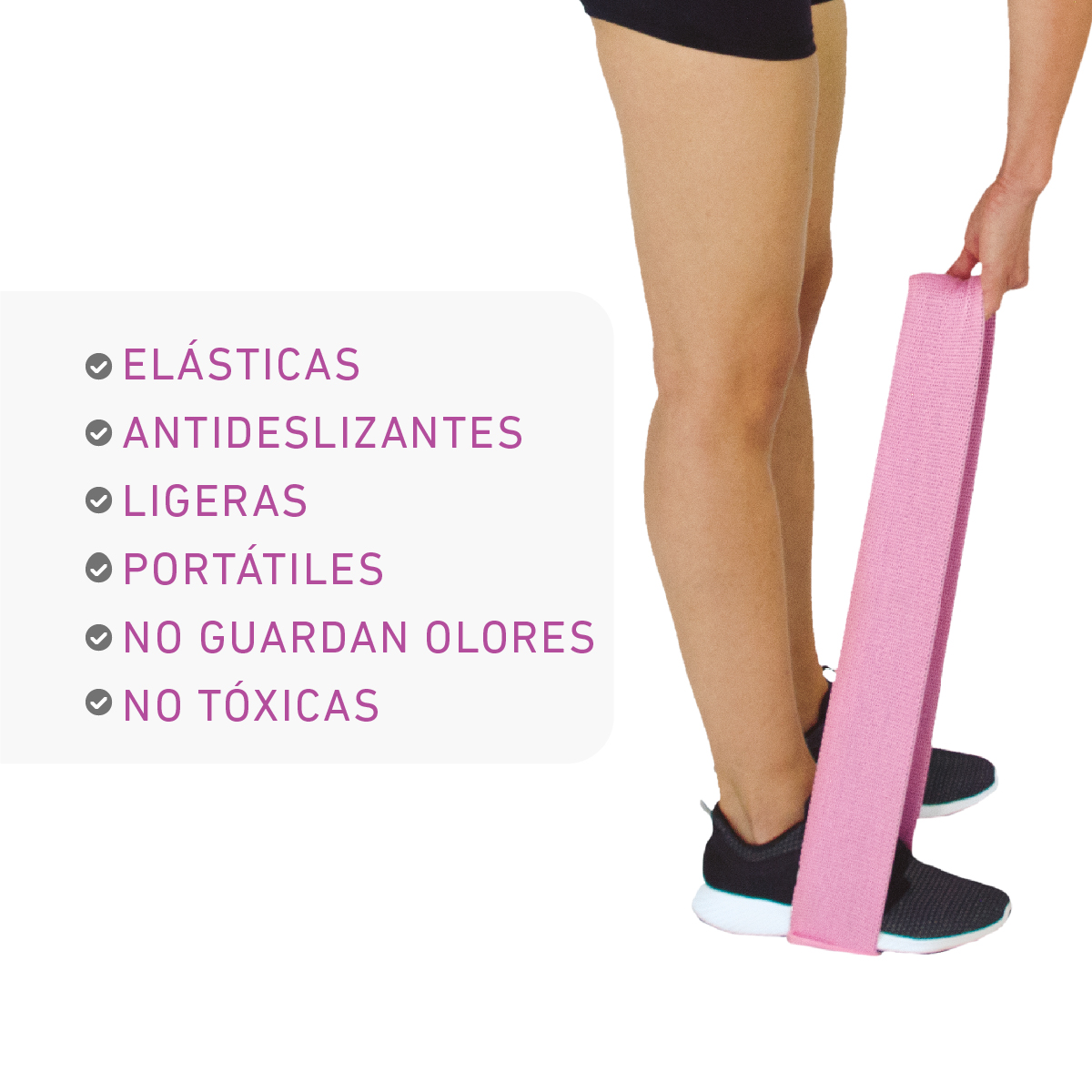 Bandas de Resistencia + Poleas, para Yoga, Pilates y Fitness color Morado-Rosa-Azul de 38 cm