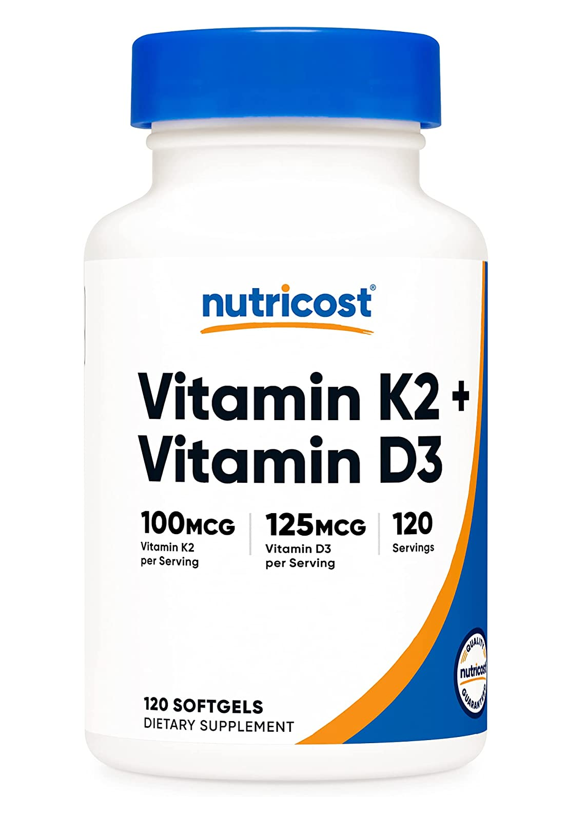 Nutricost Vitamina K2 (MK7) (100 mcg) + Vitamina D3 120 cápsulas blandas 1.76 Onzas