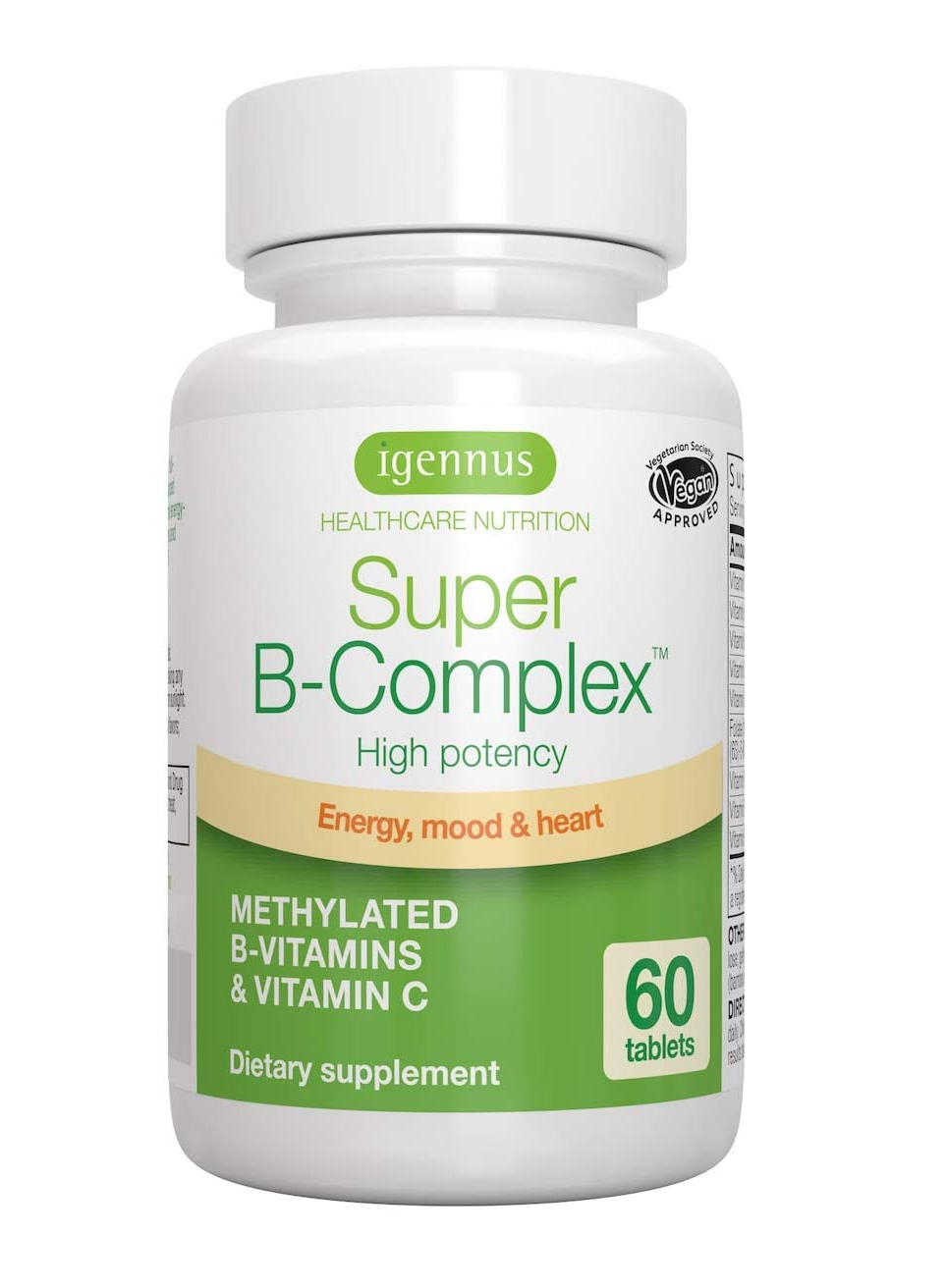 Complejo de liberación sostenida metilada B y vitamina C 60 tabletas 0.69 Onzas